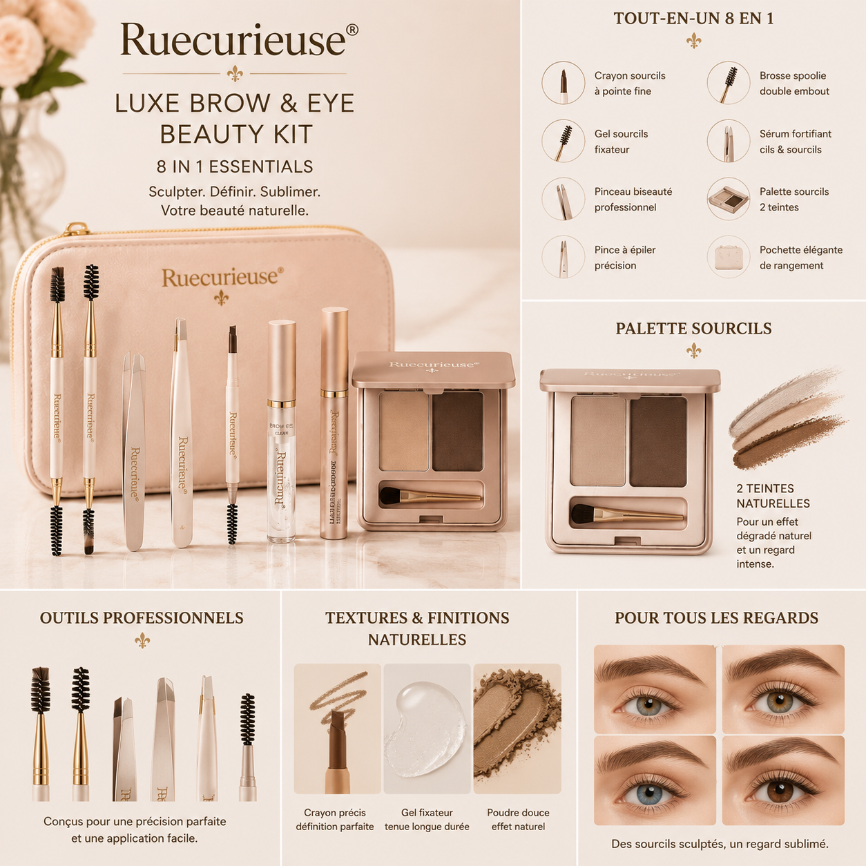 Ruecurieuse® Kit Beauté Luxe Sourcils & Regard