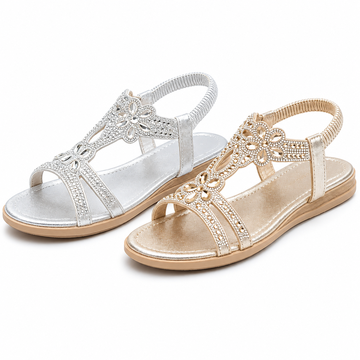 ✨ Sandales Bohèmes Femme à Strass Brillants – Confort Absolu, Bride Élastique & Élégance Estivale