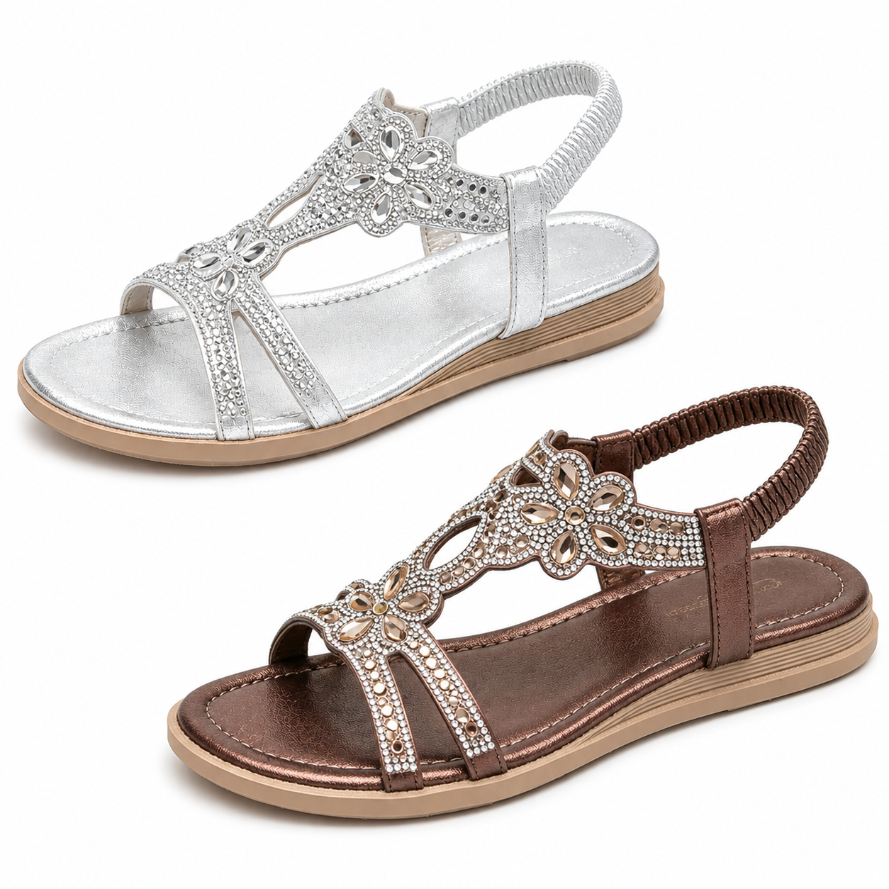 ✨ Sandales Bohèmes Femme à Strass Brillants – Confort Absolu, Bride Élastique & Élégance Estivale