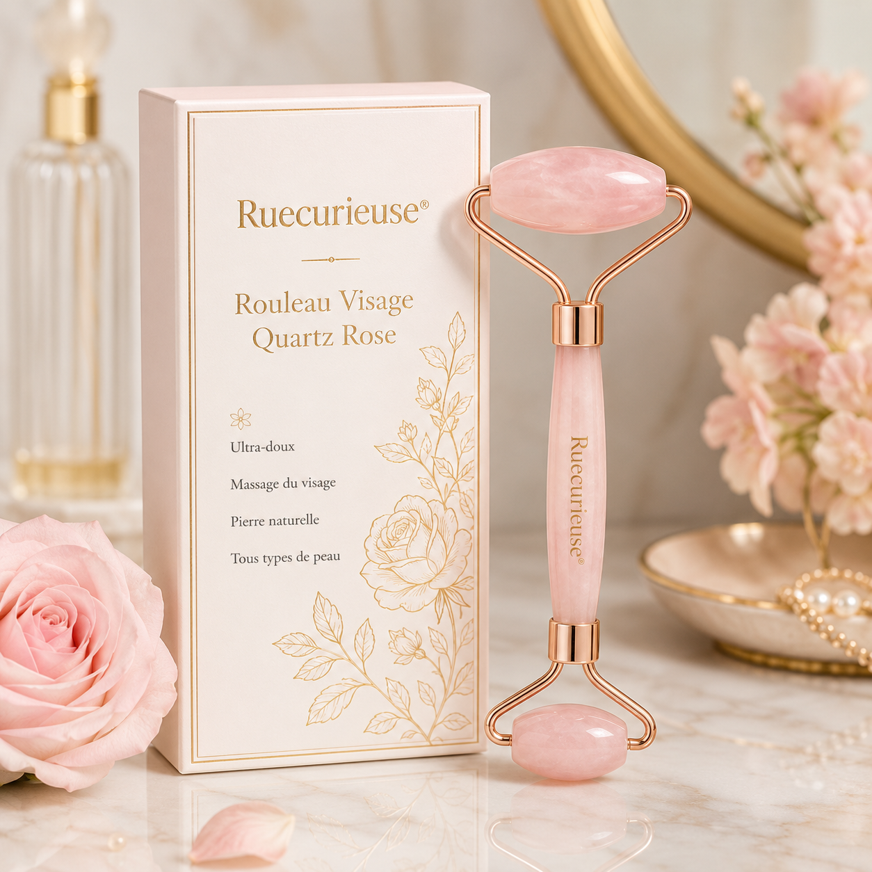 Ruecurieuse® Rouleau Visage Quartz Rose