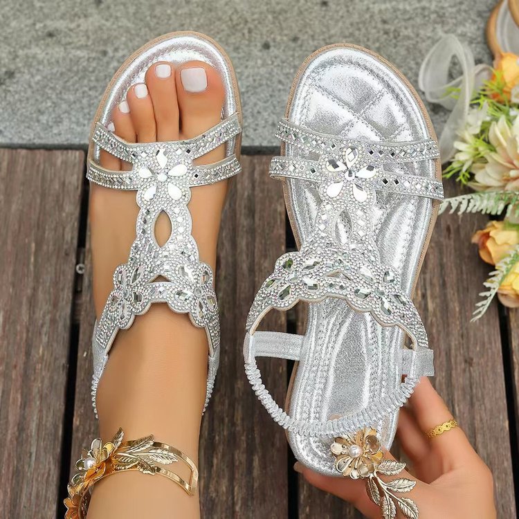 ✨ Sandales Bohèmes Femme à Strass Brillants – Confort Absolu, Bride Élastique & Élégance Estivale