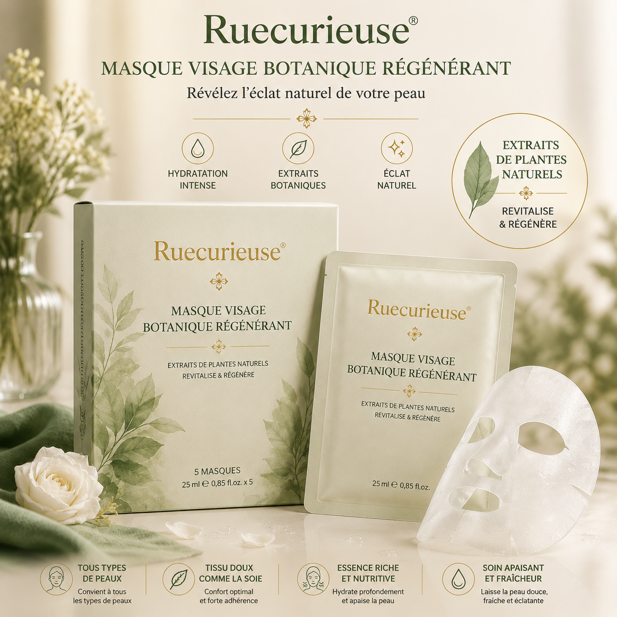 Ruecurieuse® Masque Visage Botanique Régénérant