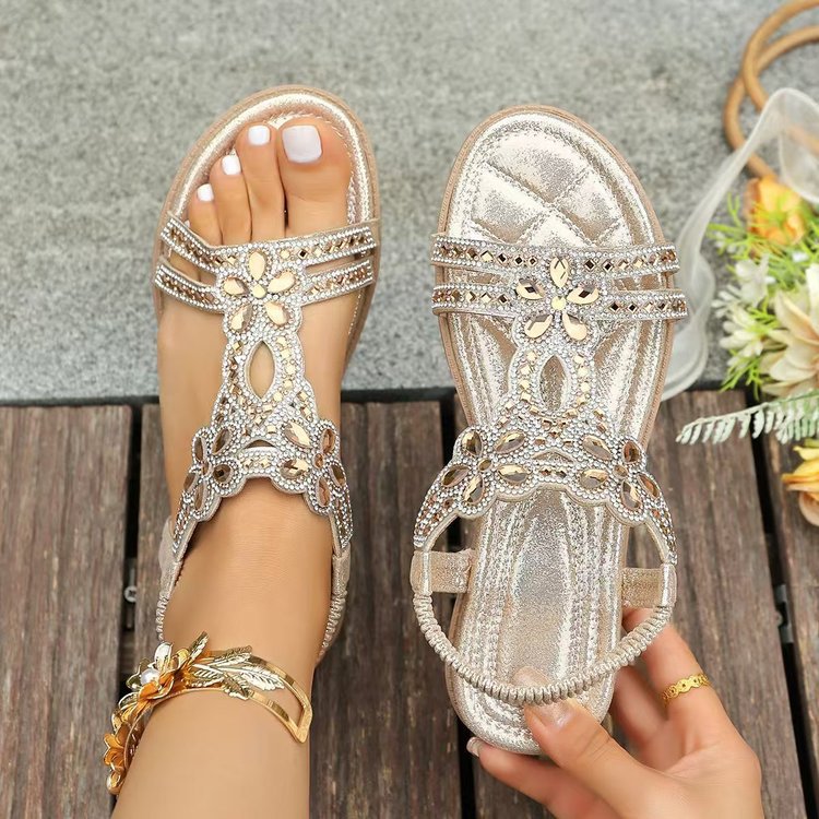 ✨ Sandales Bohèmes Femme à Strass Brillants – Confort Absolu, Bride Élastique & Élégance Estivale