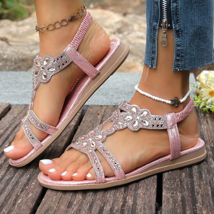 ✨ Sandales Bohèmes Femme à Strass Brillants – Confort Absolu, Bride Élastique & Élégance Estivale