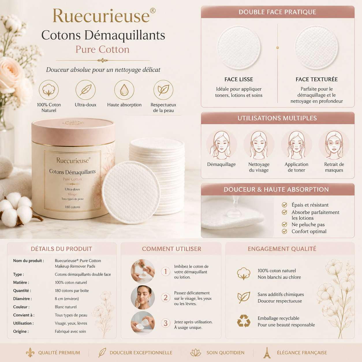 Ruecurieuse® Cotons Démaquillants Pure Cotton
