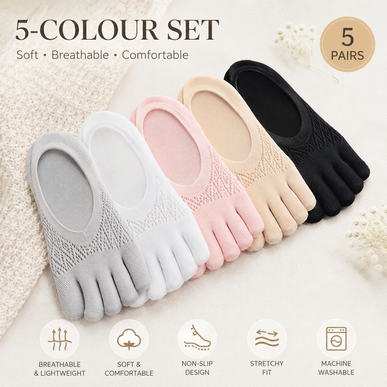 Lot de 5 Paires de Chaussettes à 5 Doigts