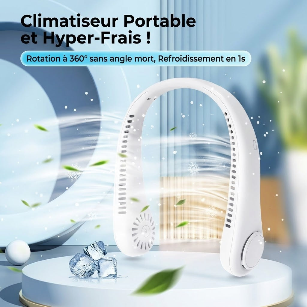 🏆 Best-seller Été 2026 ❄️ Ventilateur de cou portable sans pales – Fraîcheur rapide en 3 secondes