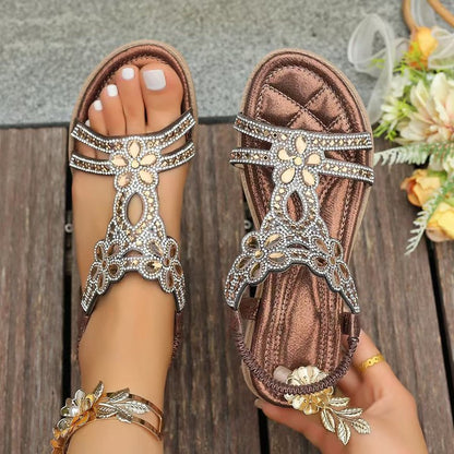 ✨ Sandales Bohèmes Femme à Strass Brillants – Confort Absolu, Bride Élastique & Élégance Estivale