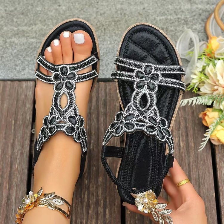 ✨ Sandales Bohèmes Femme à Strass Brillants – Confort Absolu, Bride Élastique & Élégance Estivale